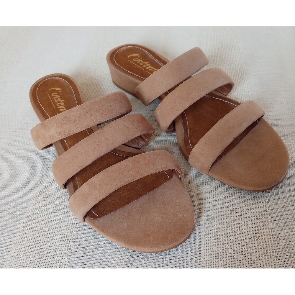 L'Intervalle Women's Slip On Horizontal Sueded Band Sandals Size:7 Color:Tan